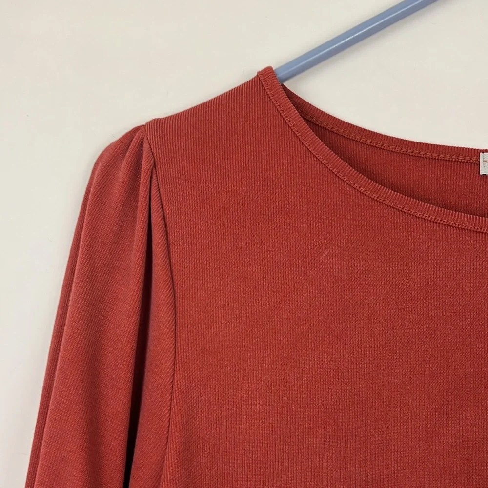 GREEN ENVELOPE 3/4 sleeve blouse in rust orange M - Picture 7 of 7